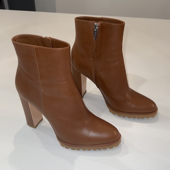 Gianvito Rossi Cognac Leather Heeled Booties 37.5 - Picture 4 of 7